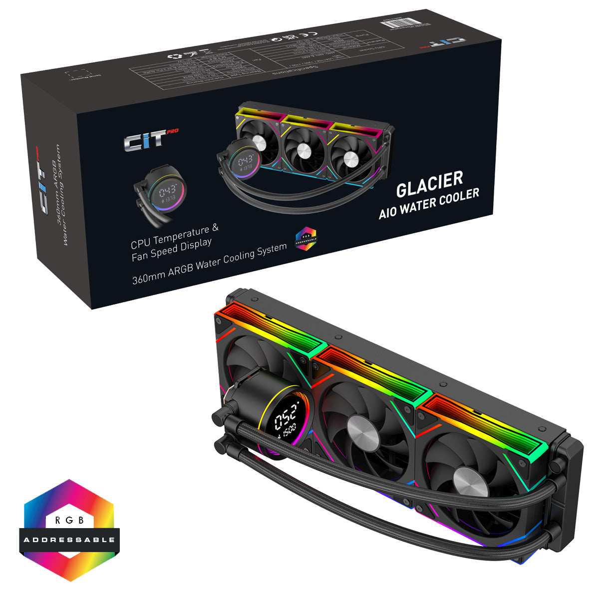 Cooler: CiT Pro Glacier 360mm Black AIO with LCD Temperature Display