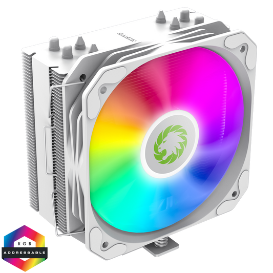 GameMax Sigma 540 White ARGB CPU Cooler With 130mm PWM ARGB Fan 4 x 6mm Heat Pipes TDP 200W