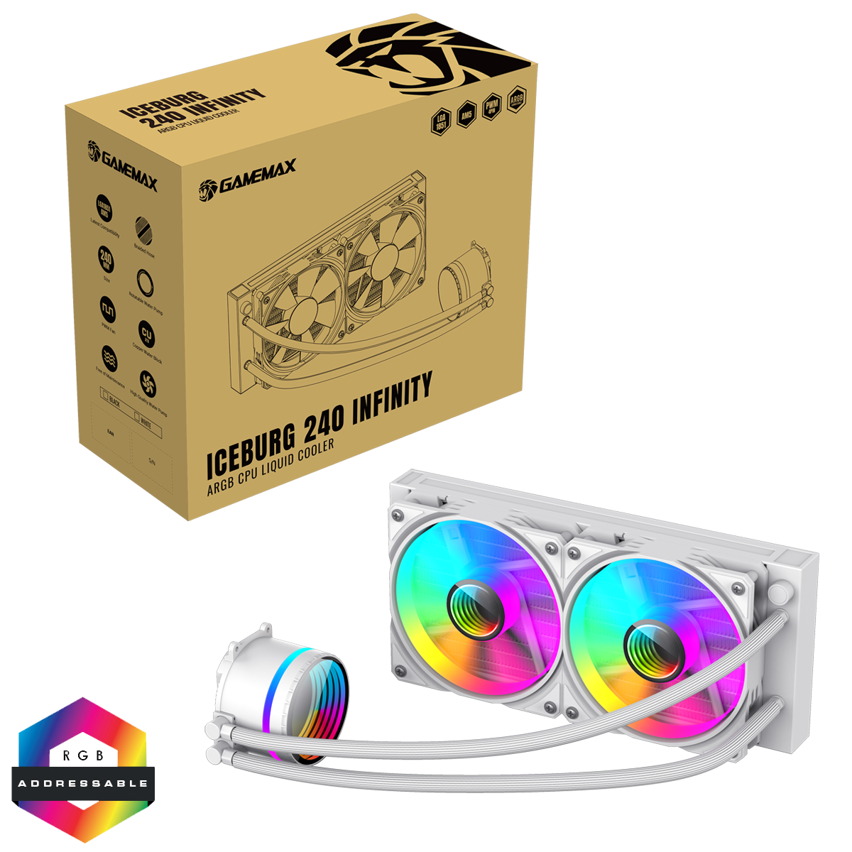 GameMax Iceburg 240mm White AIO ARGB Water Cooler