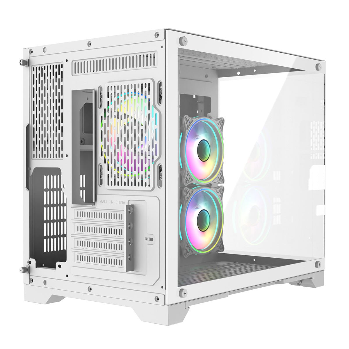 Concept White MATX Gaming Cube with Tempered Glass Front and Side Panels with 3 x CiT Tornado Dual-Ring Infinity Fans