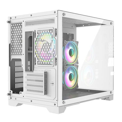 Concept White MATX Gaming Cube with Tempered Glass Front and Side Panels with 3 x CiT Tornado Dual-Ring Infinity Fans