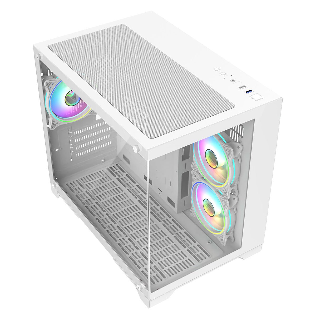 Concept White MATX Gaming Cube with Tempered Glass Front and Side Panels with 3 x CiT Tornado Dual-Ring Infinity Fans