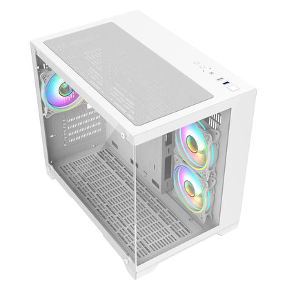 Concept White MATX Gaming Cube with Tempered Glass Front and Side Panels with 3 x CiT Tornado Dual-Ring Infinity Fans