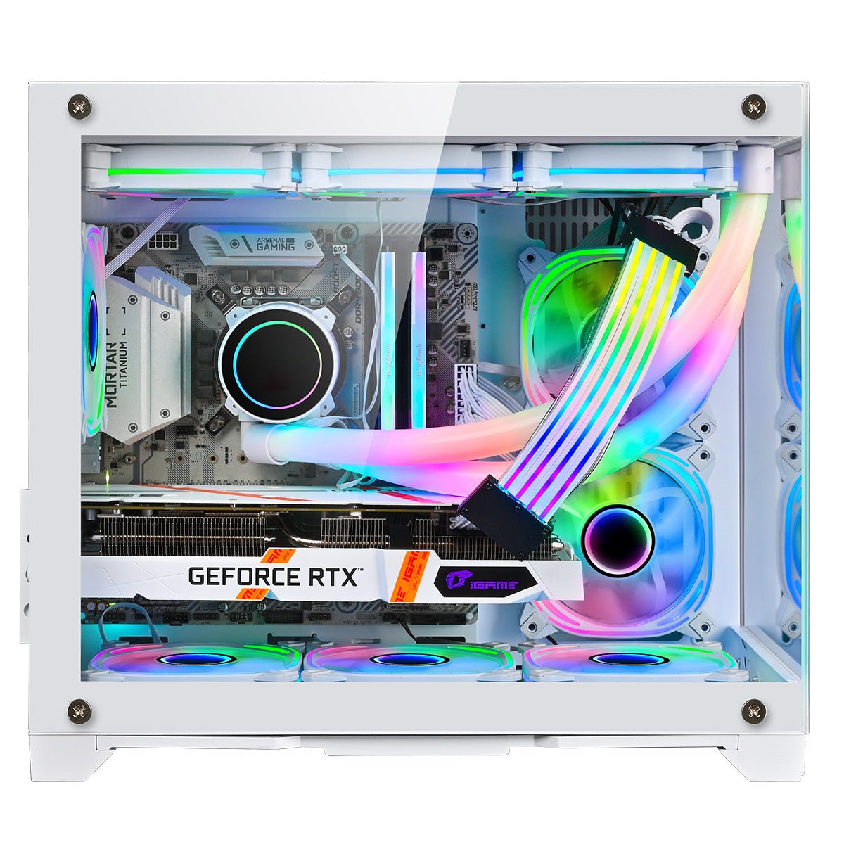 Concept White MATX Gaming Cube with Tempered Glass Front and Side Panels with 3 x CiT Tornado Dual-Ring Infinity Fans