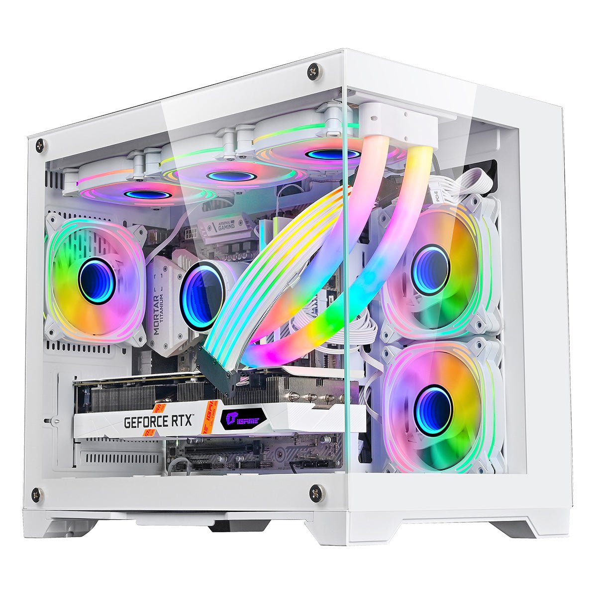 Concept White MATX Gaming Cube with Tempered Glass Front and Side Panels with 3 x CiT Tornado Dual-Ring Infinity Fans