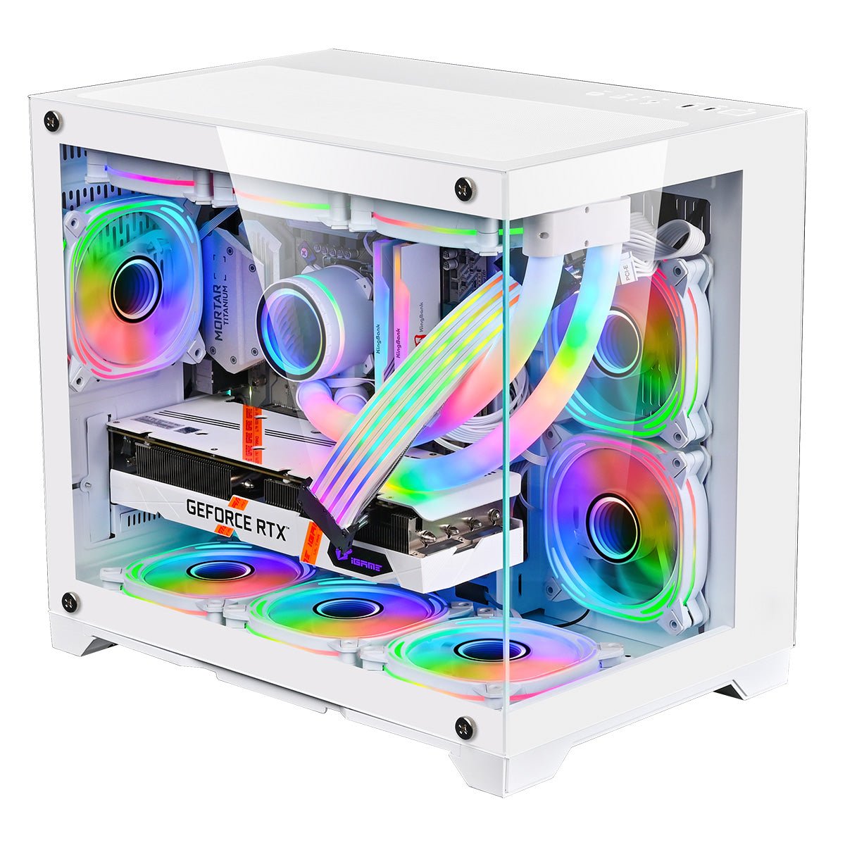 Concept White MATX Gaming Cube with Tempered Glass Front and Side Panels with 3 x CiT Tornado Dual-Ring Infinity Fans