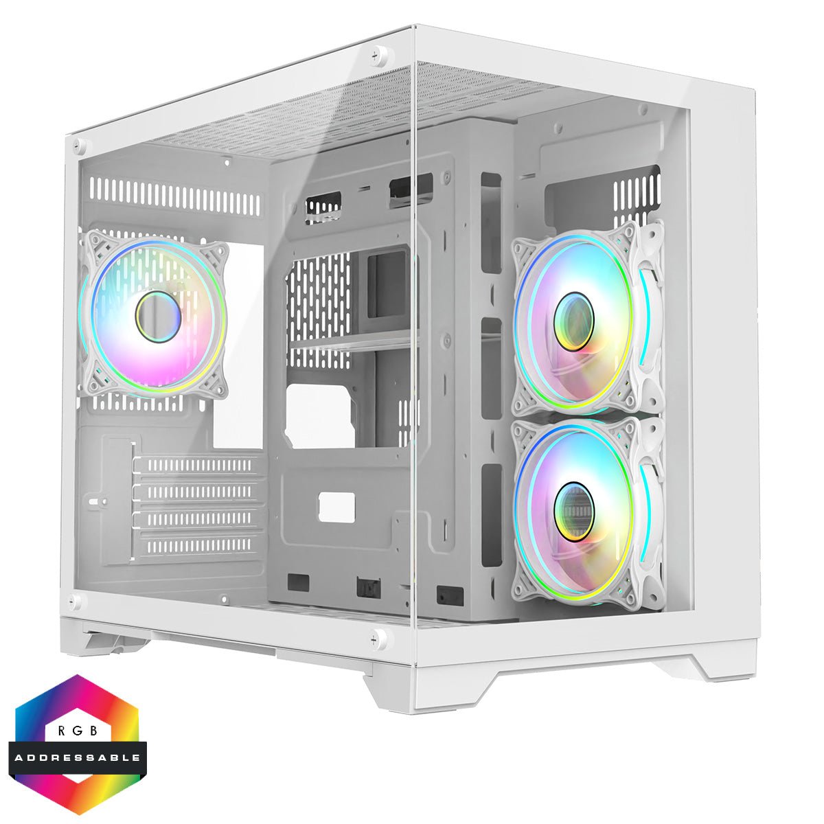 Concept White MATX Gaming Cube with Tempered Glass Front and Side Panels with 3 x CiT Tornado Dual-Ring Infinity Fans