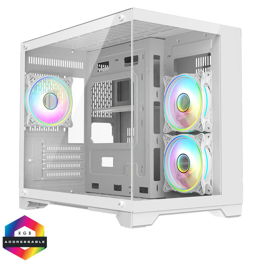 Concept White MATX Gaming Cube with Tempered Glass Front and Side Panels with 3 x CiT Tornado Dual-Ring Infinity Fans