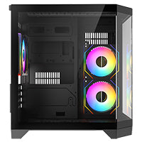 CiT DS240 Black ATX Gaming Case With Dual Chamber Panoramic Tempered Glass With 3 x CiT Pro Storm 120mm Fans and 6 Port PWM Hub
