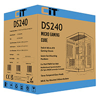 CiT DS240 Black ATX Gaming Case With Dual Chamber Panoramic Tempered Glass With 3 x CiT Pro Storm 120mm Fans and 6 Port PWM Hub