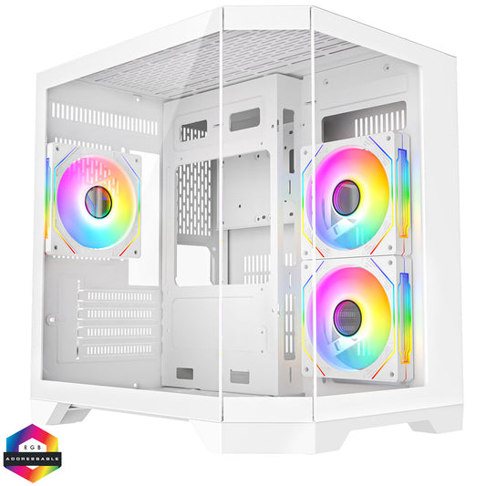 Eclipse 240 — Dual-Chamber Micro-ATX Case (White Edition, with 3× Infinity ARGB Fans)