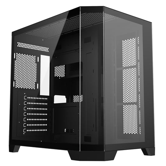 CiT DS360 Black ATX Gaming Case With Dual Chamber Panoramic Tempered Glass With 6 Port PWM Hub
