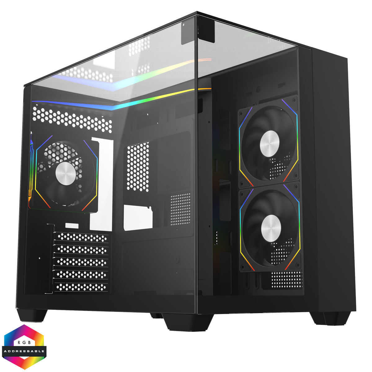 CiT Eclipse Black Micro-ATX Gaming Case With Three-Sided Tempered Glass and LED Strip With 3 x 120mm CiT Eclipse Infinity ARGB Fans