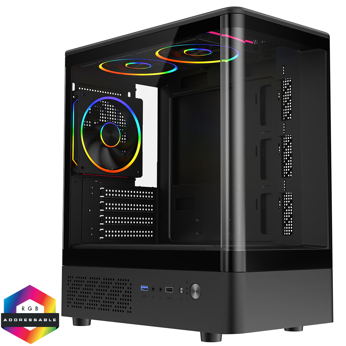 Arg Pc CiT F3 Black Micro-ATX Curved Window PC Gaming Case with 3 x 120mm ARG ...