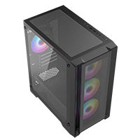 CiT Vento Black Micro-ATX PC Gaming Case with 4 x 120mm ARGB PWM Fans Included 1 x 6-Port Fan Hub Tempered Glass Side Panel