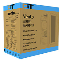 CiT Vento Black Micro-ATX PC Gaming Case with 4 x 120mm ARGB PWM Fans Included 1 x 6-Port Fan Hub Tempered Glass Side Panel