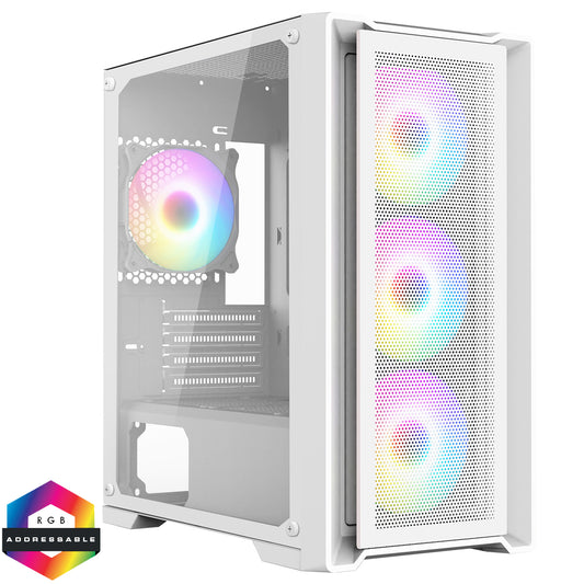 CiT Vento White Micro-ATX PC Gaming Case with 4 x 120mm ARGB PWM Fans Included 1 x 6-Port Fan Hub Tempered Glass Side Panel