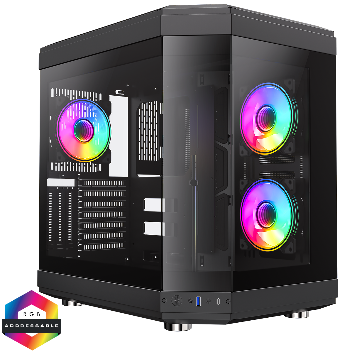 GameMax Hype Black Mid-Tower ATX Gaming Case With Dual Chamber Panoramic Tempered Glass With 3 x 120mm GameMax Infinity ARGB Fans Inc.