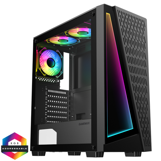GameMax Prism Black ATX PC Gaming Case with Infinity Front and 3 x 120mm Three-Sided Infinity ARGB 4pin PWM Fans