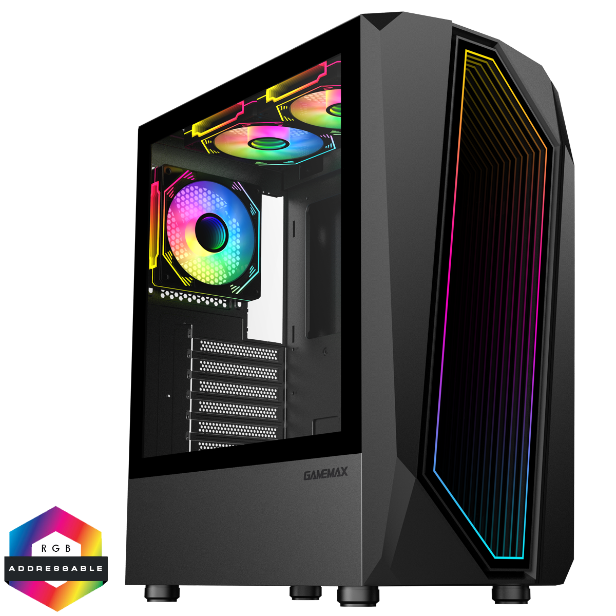 GameMax Time Bandit Black ATX PC Gaming Case with Infinity Front and 3 x 120mm Three-Sided Infinity ARGB 4pin PWM Fans