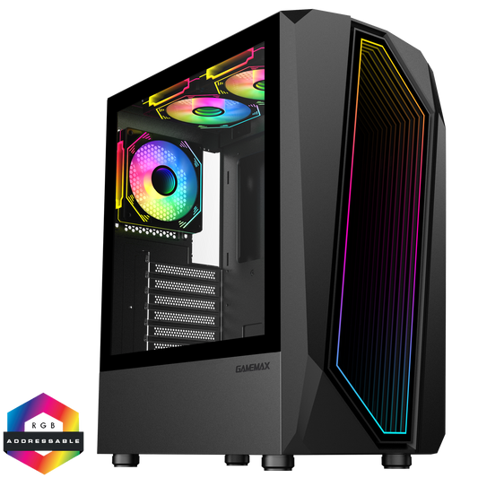 GameMax Time Bandit Black ATX PC Gaming Case with Infinity Front and 3 x 120mm Three-Sided Infinity ARGB 4pin PWM Fans