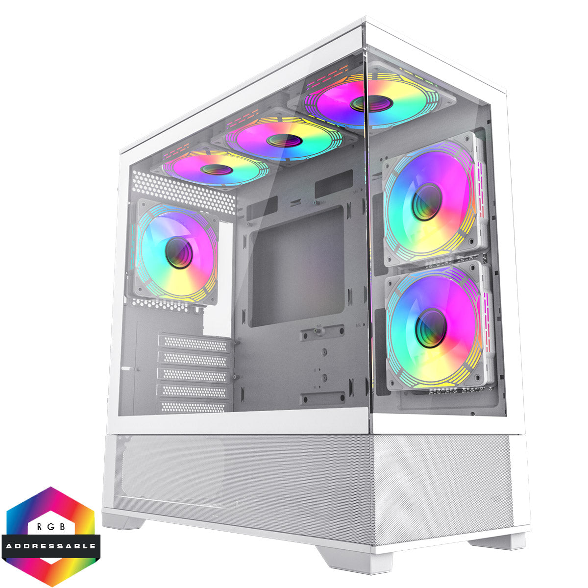 GameMax Vista Mini White Micro-ATX Gaming Case With Tempered Glass Front and Side Panels With 6 x FN12A-C8I 120mm Infinity Fans Bundled