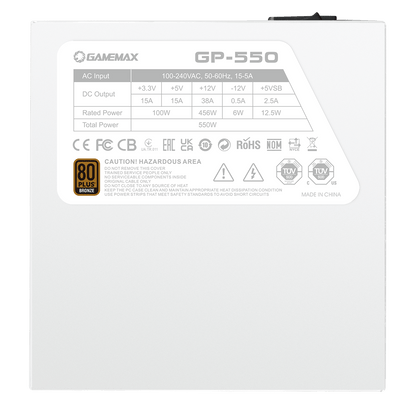 GP550 White 550W 80 Plus Bronze Wired Power Supply - Pink Parsnip Computers