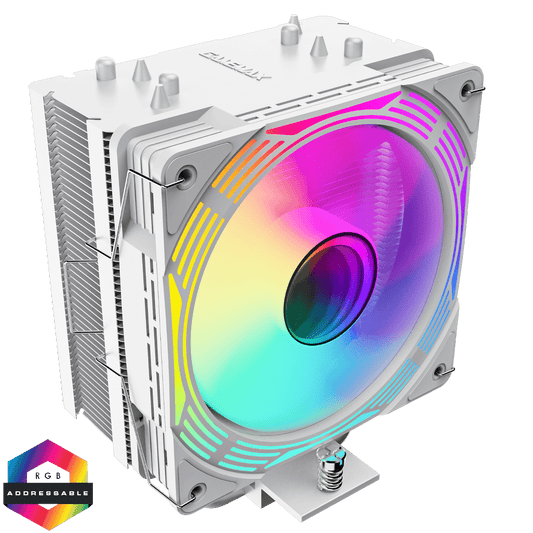 Ice Force White CPU Cooler With 120mm FN12A - C8I PWM ARGB Infinity Fan 4 x 6mm Heat Pipes TDP 200W - Pink Parsnip Computers