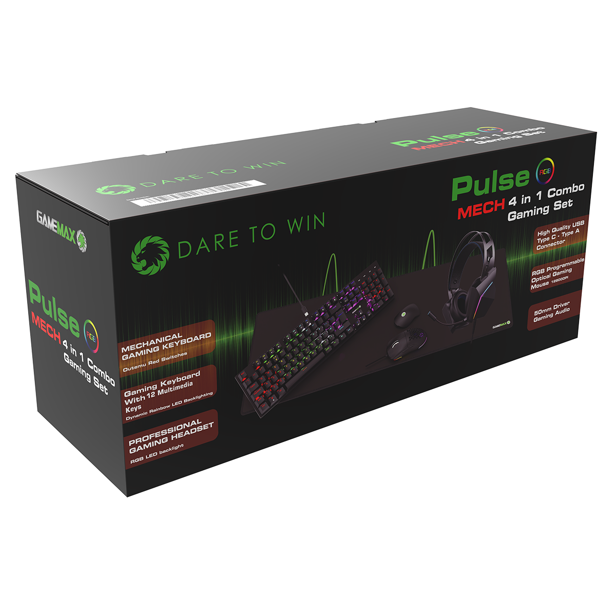 Pulse 4-in-1 Mechanical Keyboard Mouse Headset Mouse Pad Combo Kit