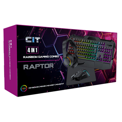 CiT Raptor 4-in-1 Keyboard Mouse Headset Mouse Pad Combo Kit
