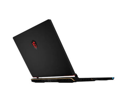 MSI Raider 16 HX AI RTX5090 laptop rear RGB accented view