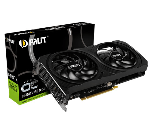 Palit RTX4060 Infinity 2 OC, PCIe4, 8GB DDR6, HDMI, 3 DP, 2565MHz Clock, 0dB Mode, Overclocked - Pink Parsnip Computers
