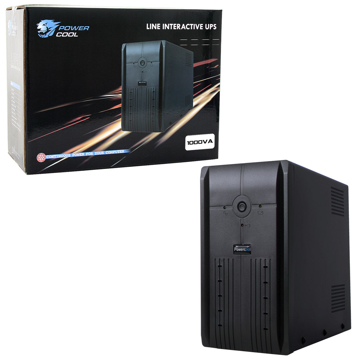 Powercool Smart UPS 1000VA 3 x UK Plug 3 x IEC RJ45 x 2 USB LED Display