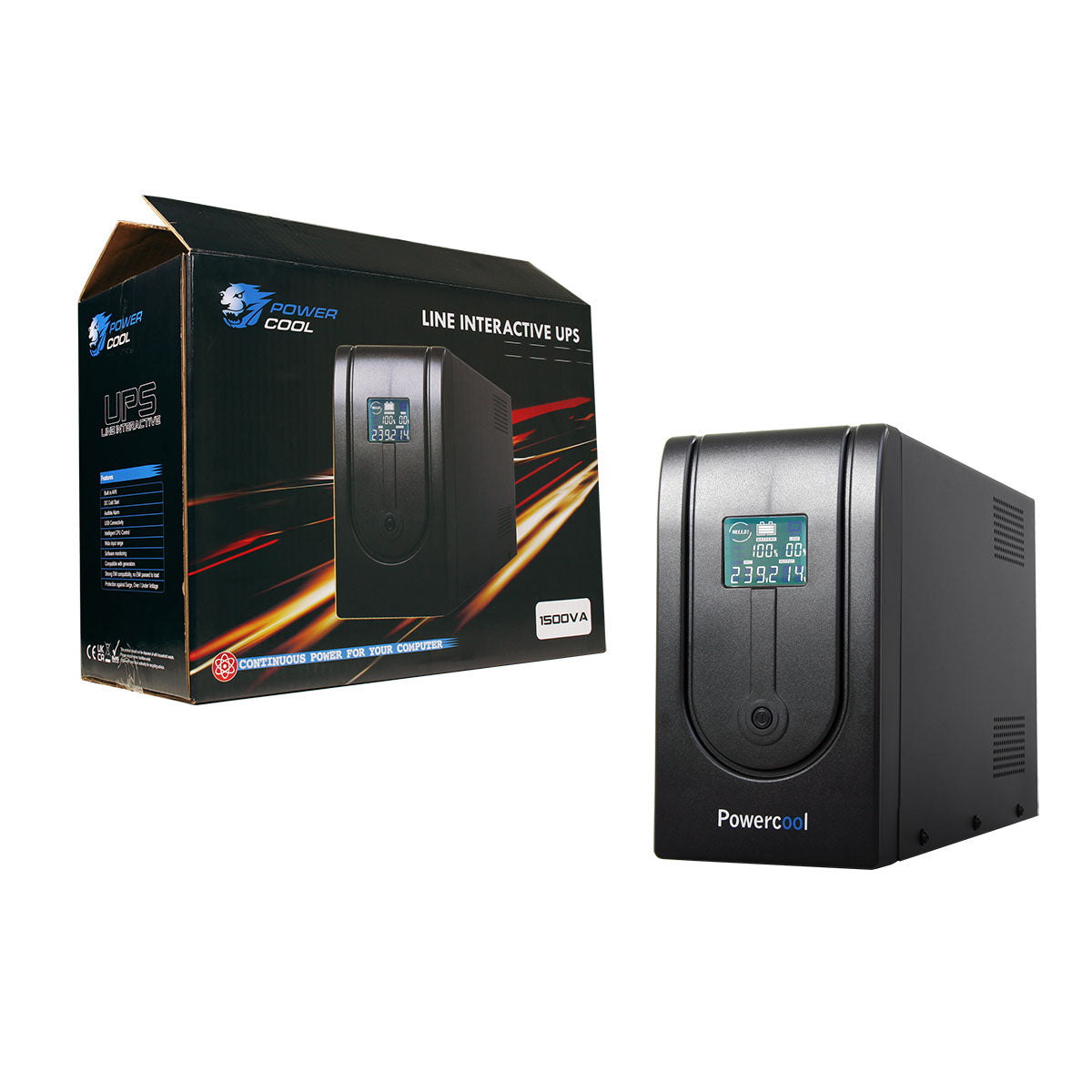 Powercool Smart UPS 1500VA 3 x UK Plug 3 x IEC RJ45 x 2 USB LCD Display