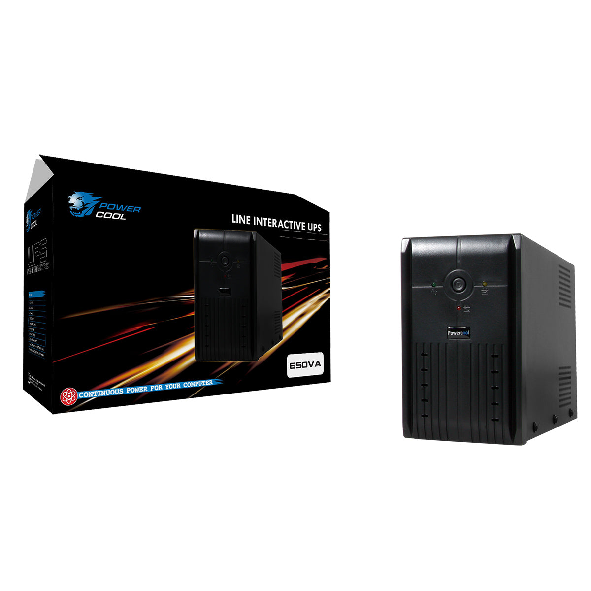 Powercool Smart UPS  650VA 2 x UK Plug RJ45 x 2 USB LED Display