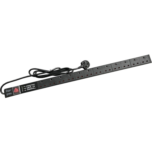 Powercool 1U PDU Vertical Type 12Way UK Sockets Surge Protect Switch 3 LED 1.8m UK Plug