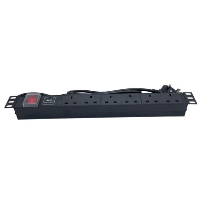 Powercool 1U PDU Horizontal Type 6Way UK Sockets With Surge 1 LED On Off Switch 1.8m
