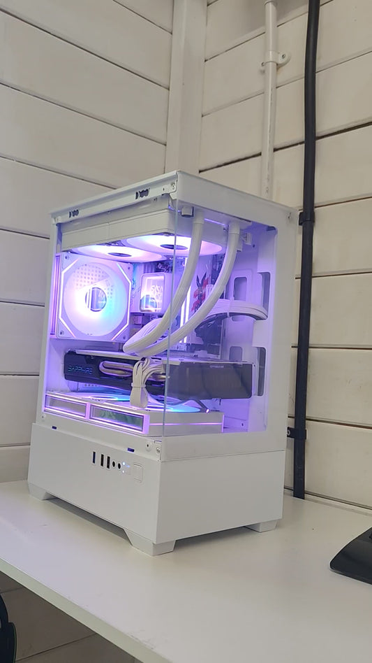 The Snowman (Also available in Black) — Ryzen 5 • AMD RX 8GB • 16GB • 240mm AIO • White RGB Gaming PC
