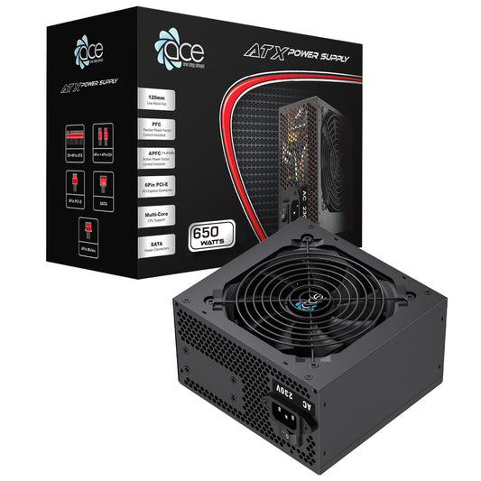 ACE 650w ATX PSU With 120mm Fan and Flat Black Cables