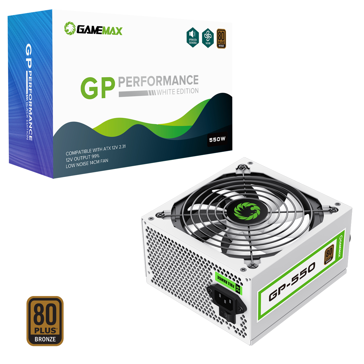 GameMax GP550 White 550W 80 Plus Bronze Wired Power Supply