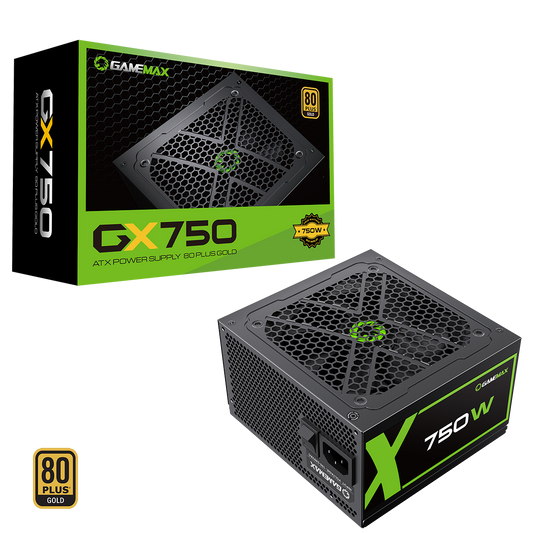 GameMax GX750W Modular 80 Plus Gold Black Power Supply with 120mm FDB Fan