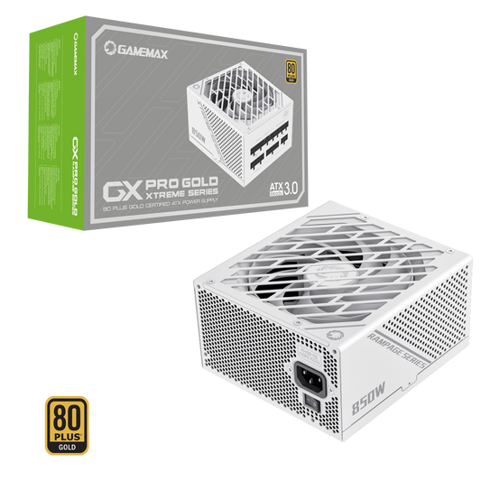 GameMax GX-850W Pro Modular 80 Plus Gold ATX3.1 PCIe 5.1 White Power Supply With 135mm FDB Fan