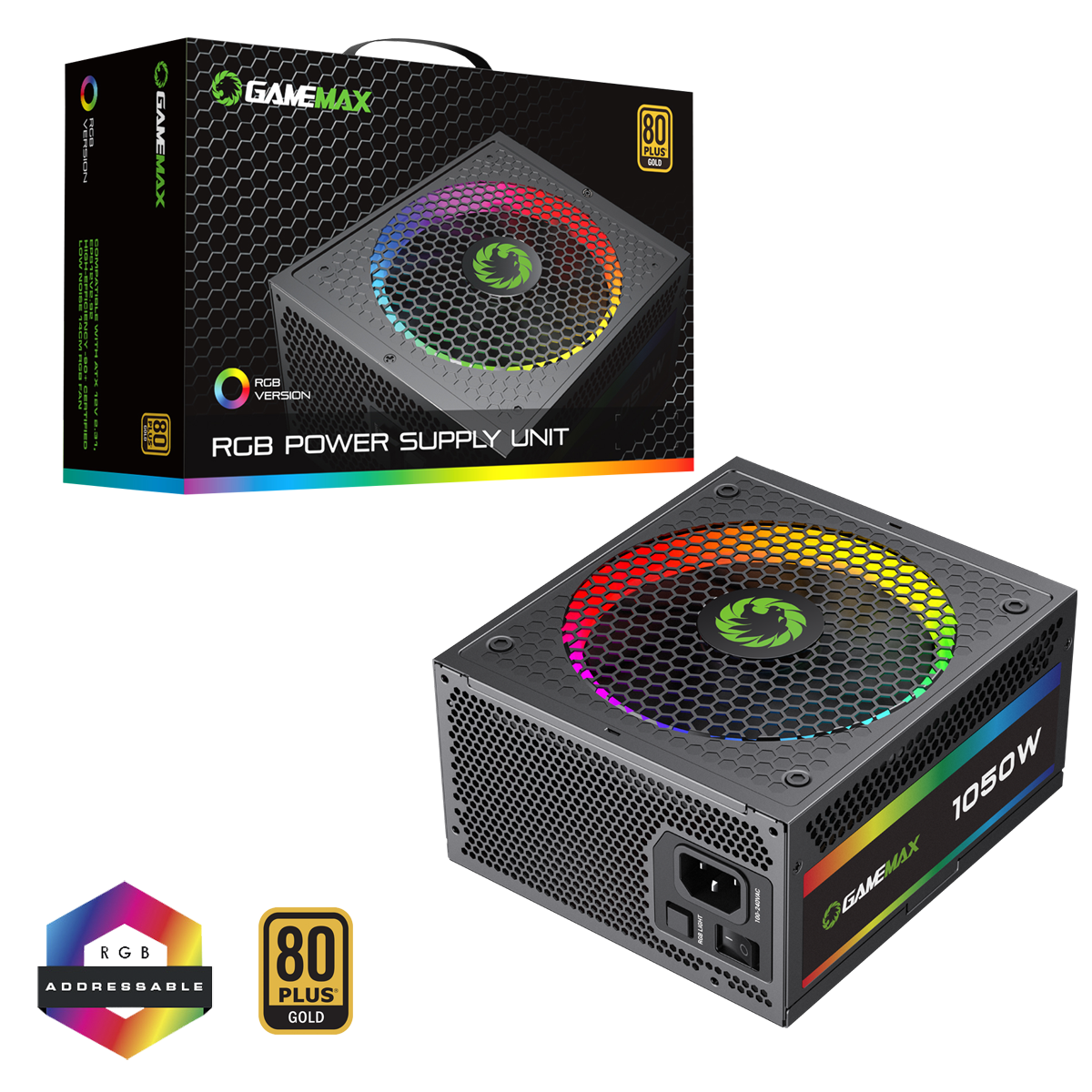 GameMax 1050W Pro Modular 80 Plus Gold Power Supply With 14cm ARGB Fan
