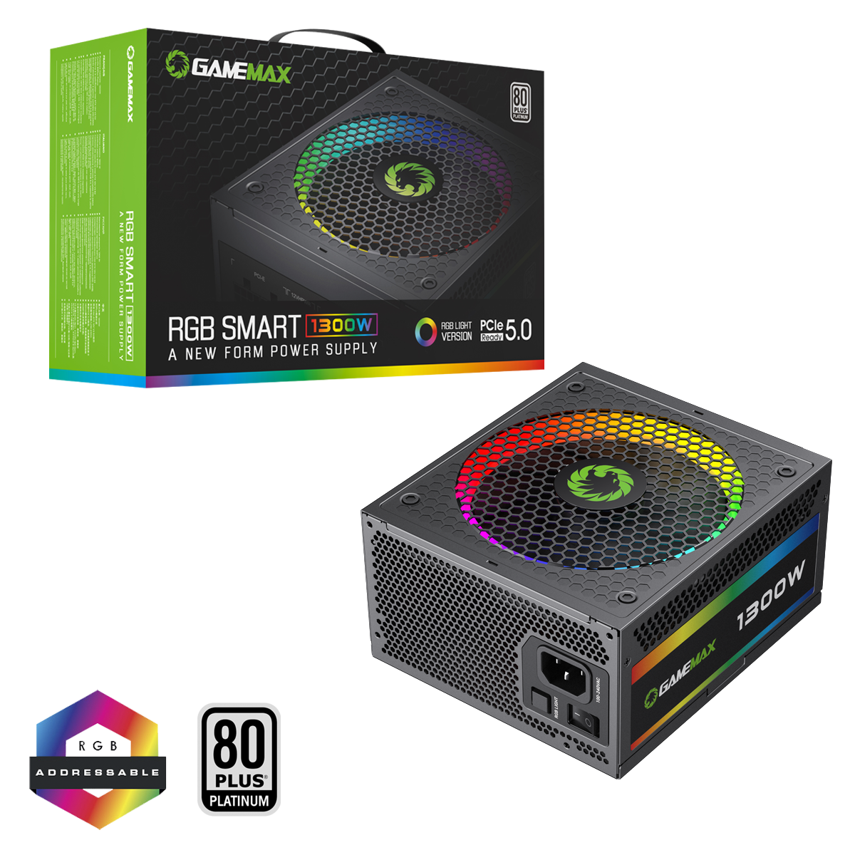 GameMax 1300W Modular 80 Plus Platinum ATX3.0 PCIe 5.0 Power Supply With 14cm ARGB Fan
