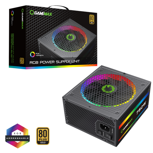 GameMax 750W Pro Modular 80 Plus Gold Power Supply With 14cm ARGB Fan