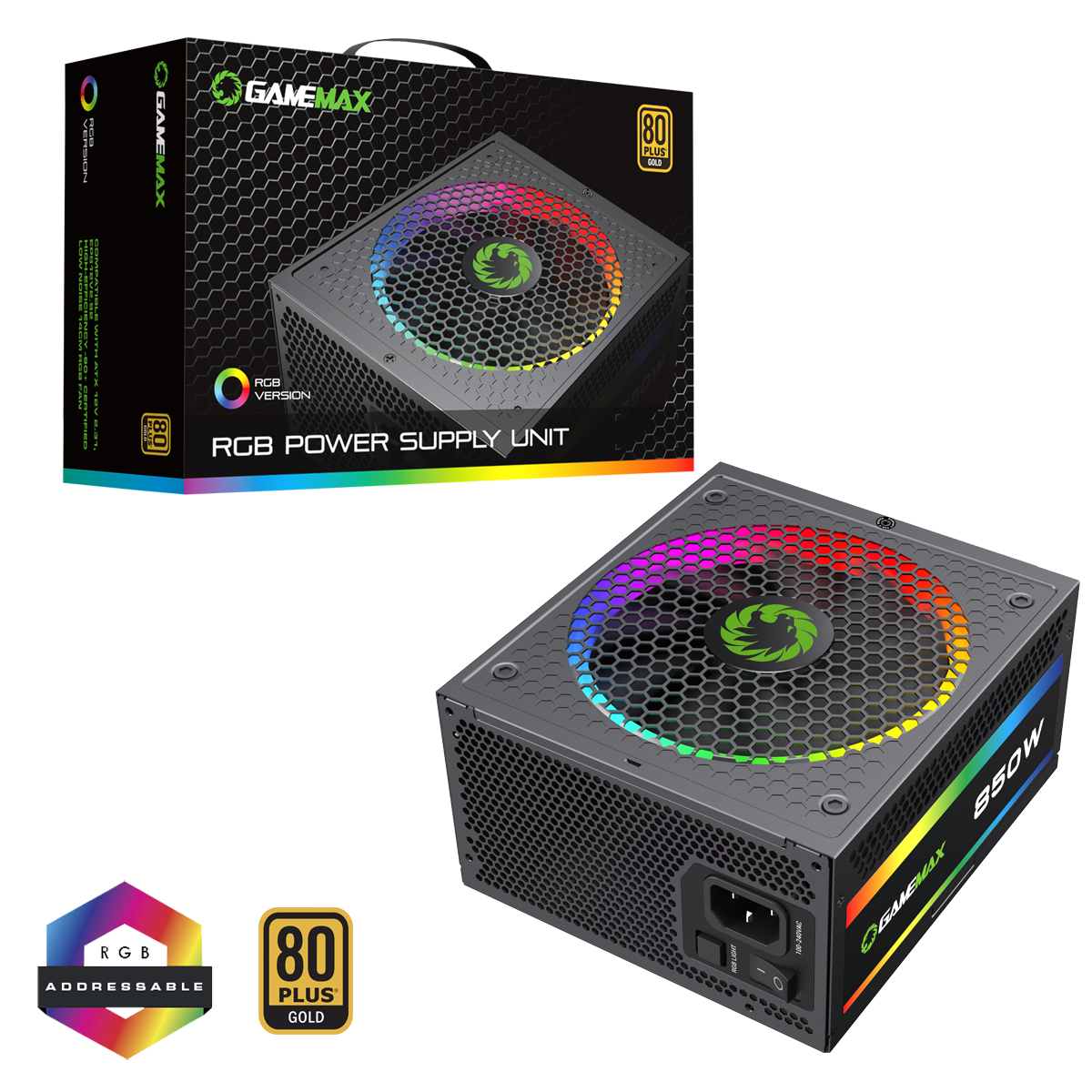 GameMax 850W Pro Modular 80 Plus Gold Power Supply With 14cm ARGB Fan