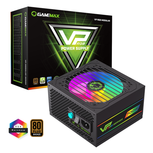 GameMax VP-700W Semi-Modular 80 Plus Bronze Black Power Supply With 120mm RGB Fan