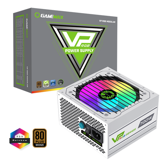 GameMax VP-700W Semi-Modular 80 Plus Bronze White Power Supply With 120mm RGB Fan
