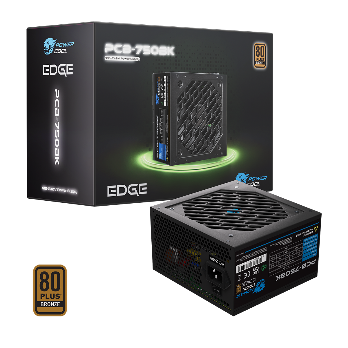 Powercool Edge Black ATX 750W 80 Plus Bronze 100-240VAC Power Supply