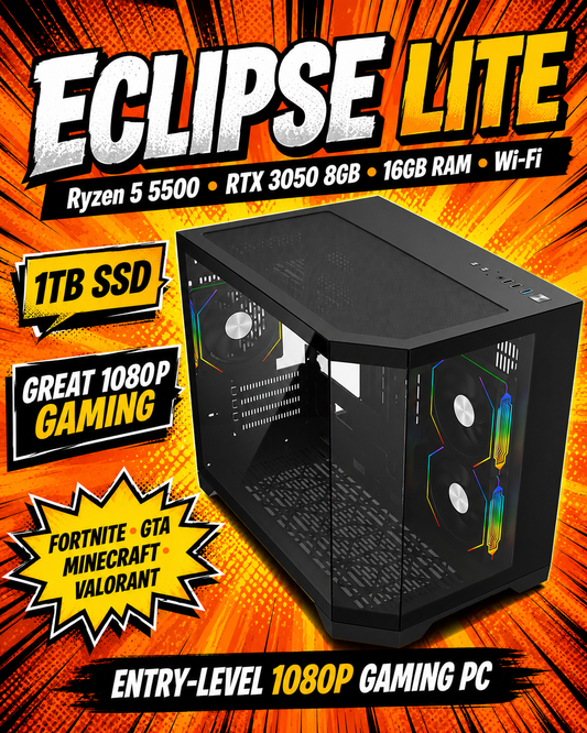 ECLIPSE LITE – Ryzen 5 5500 • RTX 3050 8GB • 16GB RAM • Wi-Fi | DDR4